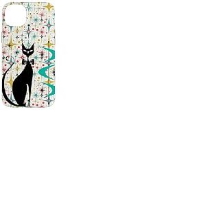 Style rétro Atomic Era Mid Century Kitty Star Fond Coque pour iPhone 14 Plus