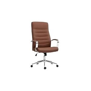 HOMCOM Chaise Bureau Fauteuil de Bureau Chaise Ergonomique avec Hauteur réglable, Dossier Haut, Fonction à Bascule, siège de Bureau à roulettes pivotantes, Charge 120 Kg, Marron foncé