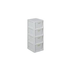 BranQ - Home essential &Eacute;tag&egrave;re en Plastique polypropyl&egrave;ne, Aspect rotin, sans BPA, Blanc, 29,5 x 24 x 64,2 cm, 4 paniers