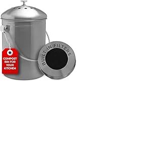 EPICA Composteur de Cuisine en Acier Inoxydable, Seau &agrave; Compost inodore avec filtres &agrave; Charbon, Seau &agrave; Compost avec Couvercle, pour Les restes Alimentaires et Le Recyclage des d&eacute;chets