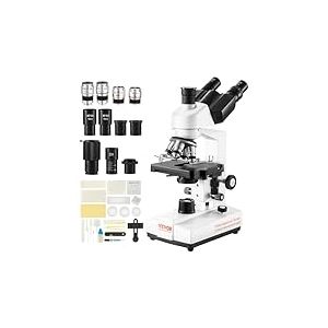 VEVOR Microscope Trinoculaire Compos&eacute; 40X-5000X Microscope Biologique Mise au Point Grossi&egrave;re et Fine de Pr&eacute;cision avec Platine 2 &Eacute;tages Interface pour Ordinateur ou &Eacute;cran Externe &Eacute;ducation Recherche