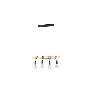 Eglo LED Suspension luminaire Townshend, plafonnier suspendu vintage &agrave; 3 lampes, lampe de salle &agrave; manger, lustre salon style industriel, bois clair et acier, FSC, ampoules E27 incluses