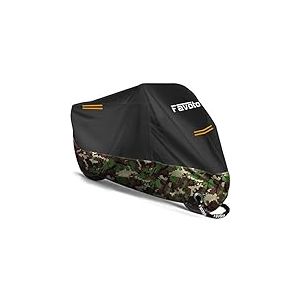 Favoto Housse de Protection Imperm&eacute;able pour Moto Couverture 210D avec Bande R&eacute;fl&eacute;chissante R&eacute;sistant aux Poussi&egrave;re Pluie Neige UV Vent Soleil D&eacute;jections d'oiseaux, 265x105x125cm Noir+Camouflage