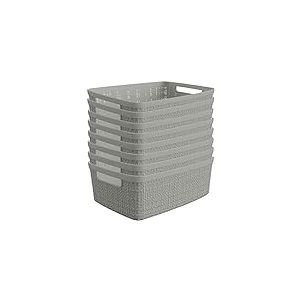 Curver Lot de 8 petits paniers de rangement décoratifs en plastique jute parfaits pour la maison, le bureau, les étagères de placard, le garde-manger de cuisine et tous les essentiels de la chambre à