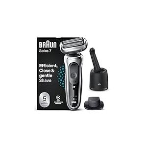 Braun Rasoir Electrique Homme Series 7 70-S7200cc Argent, A Grille, Sans Fil, Étanche, Rechargeable, Coffret De Rasage Avec Station De Nettoyage, Tondeuse Même Pour Les Barbes Dures