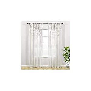 Lush Decor Panneau de fenêtre en Coton texturé macramé bohème – Panneau Simple, 101,6 cm de Large x 241,3 cm de Long, Blanc – Séparateur de pièce de Porte – Mariage ou décoration Murale – Rideau en