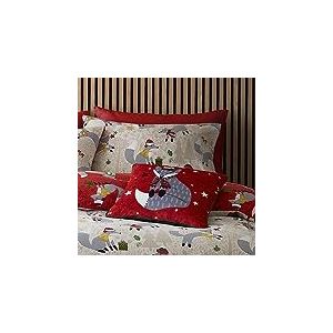 Fusion - Coussin Renard Festif (43 x 43 cm) - Garnissage Inclus - Réversible (2 Couleurs) - Coussin de Noël Rouge avec Housse - Insert Inclus - Décorations de Noël - Motif Renard des Bois