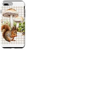 Ecureuil botanique en bois pour femme Motif champignon Coque pour iPhone 7 Plus/8 Plus