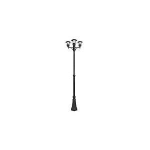 Lampadaire extérieur en aluminium noir IP44, 3 douilles E27, dimensions 220 x 55 x 55 cm, idéal pour éclairer les jardins et les espaces extérieurs.