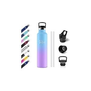 Bouteille Isotherme 1L, Gourde avec en Paille, Acier Inoxydable, Gourde Inox sans BPA, &Eacute;tanche et R&eacute;utilisable, Bouteille Isotherme pour Enfant, Adultes, Ext&eacute;rieur, Camping, Cyclisme