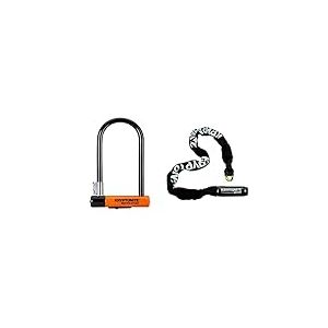 Kryptonite New-U - Evolution, Serrure à disque standard Evolution avec support unisexe Flexframe-U - Orange/Noir, 10.2cm x 22.9cm & Keeper 785 Integrated Chain - Antivol chaîne - Noir - 7 mm x 85 cm