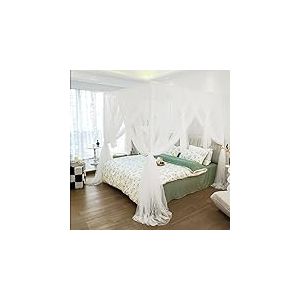 Vpory Rideaux de lit à baldaquin – Rideaux à baldaquin de lit à 4 Coins pour Filles et Adultes, lit de Princesse – Accessoires de décoration de Chambre à Coucher – Blanc, Taille complète/Grand lit
