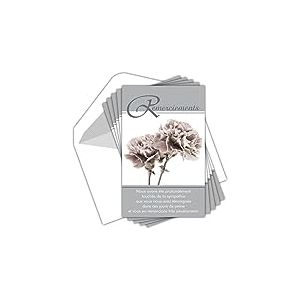 Afie Pochette de 5 Cartes Remerciements Condol&eacute;ances fleurs oeuillets gris D&eacute;c&egrave;s Deuil Fabriqu&eacute; en France