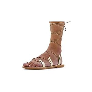 38 blanc Emmanuela Sandales en cuir haute en cuir dans un ancien style grec, gladiateur à la main, Sandales de reliure, chaussures d'été, sandales à lacets à la dentelle