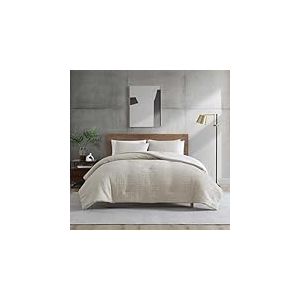 Kenneth Cole - Parure de lit Douce avec taies d'oreiller Assorties, d&eacute;coration d'int&eacute;rieur Moderne en Relief (Lignes ondul&eacute;es s&eacute;r&eacute;nit&eacute; Beige, tr&egrave;s Grand lit)