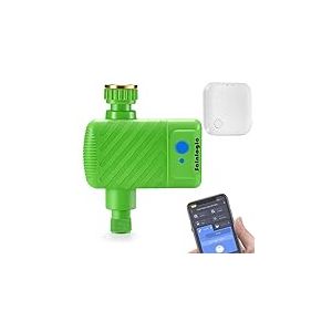 Sainlogic Programmateur d'arrosage WiFi avec APP, Arrosage Automatique, avec Passerelle, Intelligente IP66 Étanche Minuterie d'Arrosage pour Jardin Pelouse Champ, Robinet ½"¾"1", Vert Clair