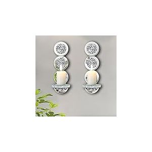 ZOLAPI Lot de 2 Appliques à Bougie en Cristal écrasé, Magnifique Applique Murale argentée avec Miroir, bougeoir Rond en Verre pour décoration d'intérieur, Salon, Salle à Manger.