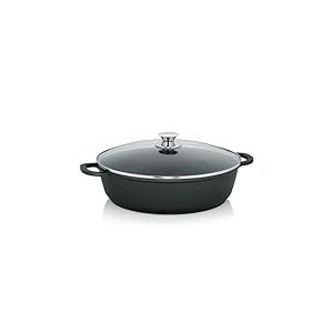 kela Poêle à servir 36 cm, Poêle à braiser à induction avec couvercle KERROS, Fonte d'aluminium revêtue, Poêle à paella à bord haut