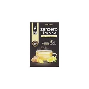 King Cup - 1 Paquet de 10 Sachets Solubles de Boisson Gingembre et Citron Sans Sucre, 10 Stick de 6 gr, Goût Gingembre et Citron à Ajouter à 60 Ml d’Eau Chaude, Sans Gluten, Sans Lactose