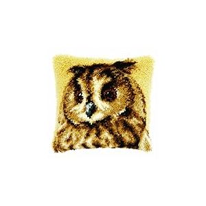 Vervaco Kit Point Nou&eacute; &Aacute; Faire Coussin Broderie Debutant DIY HIBOU BRUN Latch Hook Kit Complet Decoration Maison Manuelle Loisir Cr&eacute;atif ca. 40 x 40 cm Embroidery