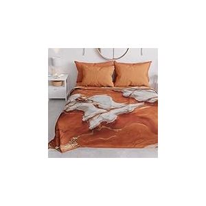 PETTI Artigiani Italiani - Couvre-lit 1 Place (160x260 cm) Printemps Été, Parure de Lit Légère Simple, Draps de Lit Une Personne, Marbre Terracotta, 100% Fabriqué en Italie