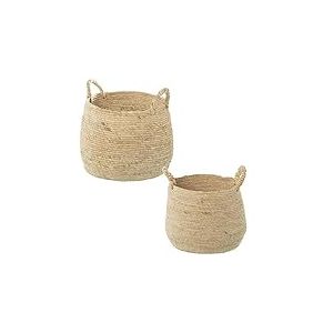 DRW Lot de 2 paniers Ronds avec poignées en Osier dans des Tons naturels 26 x 30 cm et 29 x 26 cm