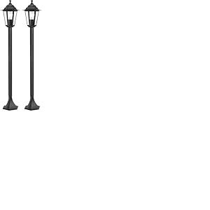 Eglo Lampadaire parisien Laterna 4, luminaire extérieur sur pied, lanterne, lampe de jardin et de chemin en fonte d’aluminium noir et verre, douille E27, IP44 (Lot de 2)