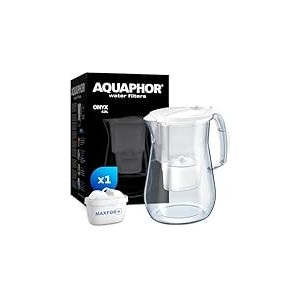 AQUAPHOR Filtre à eau Onyx Blanc incl 1 filtre MAXFOR+ I Filtre à eau au design en verre 4,2 litres I Réduit le calcaire & le chlore I Parfait pour la famille I Qualité premium I Filtre stylé