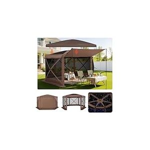 VEVOR Tente Moustiquaire Tonnelle Pop-up 3,6x3,6 m Tente Moustiquaire Pliante 8-10 Personnes Abri Solaire 6 C&ocirc;t&eacute;s pour Camping en Famille Terrasse Jardin avec Toit Amovible, Sac de Transport, Marron