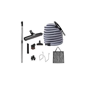 OVO Kit d'accessoires de Luxe pour aspirateur Central, Tuyau Basse Tension de 9,1 m, Brosse de Sol de qualité supérieure, Outils de Nettoyage et Accessoires de Rangement Facile, pour Surfaces dures