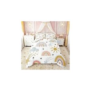 Erosebridal Parure de lit Arc-en-Ciel pour Filles &ndash; Motif Soleil et &eacute;toiles &ndash; Couette en Microfibre Douce Lavable en Machine &ndash; pour lit Simple &ndash; Motif Nuage de Dessin anim&eacute; &ndash; pour lit Simple