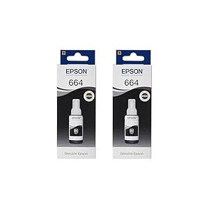 Epson 664 EcoTank Noir, Bouteille d'encre d'origine, L300 L355 L555 ET-2500 ET-2550 ET-2600 ET-2650 ET-4500 ET-14000 (Lot de 2)