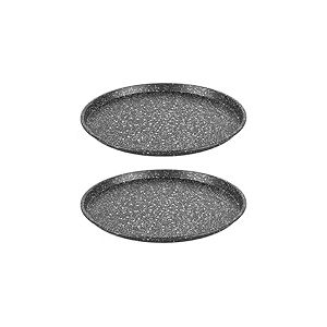 Salter COMBO-8103 Set of 2 Megastone Palladium Collection Pizza Pan, Carbon Steel Round Baking Tray, Non-Stick Coating, Easy Clean, Oven Safe, PFOA-Free, 29 cm, Black