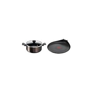 Tefal Faitout 24 cm (4,7 L) + couvercle verre, Tous feux sauf induction, Rev&ecirc;tement antiadh&eacute;sif & Ingenio Po&ecirc;le &agrave; cr&ecirc;pe 27 cm, Non induction, Rev&ecirc;tement antiadh&eacute;sif, Empilable