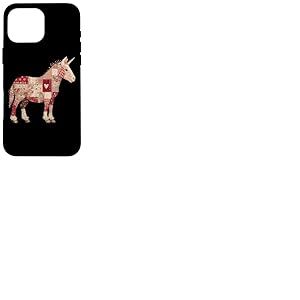 Motif Licorne Rustique matelass&eacute; en Forme de c&oelig;ur Coque pour iPhone 16 Pro Max