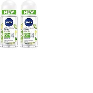 NIVEA NATURALLY GOOD Déodorant Femme Aloe Vera Bio Bille 50 ml, déodorant avec 95% d’ingrédients d’origine naturelle, roll-on fraîcheur 24h (Lot de 2)