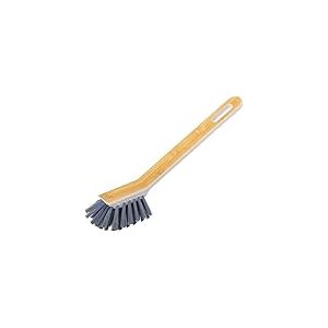 Vigar Brosse à Vaisselle Ovale avec Manche, 7.3.x5.5x24 cm, Brosse à Vaisselle Grise avec Manche en Bambou, Lave-Vaisselle pour la Vaisselle, Les Gobelets et Les Bouteilles d'eau en Verre