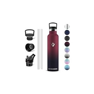 Vikaster Bouteille - Thermos 1000ml, Gourde Avec Paille, Gourdes Sans BPA, Gourde Enfant & Adulte pour Sport, école, Bureau, Gym, Voyage, Rouge - Noir