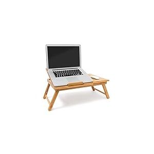 Relaxdays Table pliante pour ordinateur portable, hauteur réglable, Plateau pour souris, 30,5 x 72,5 x 35 cm, bambou