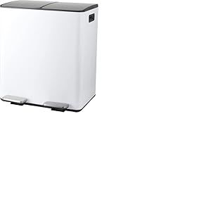 Spirella - Poubelle Tri S&eacute;lectif Cuisine Capacit&eacute; 40L (2x20L) &agrave; P&eacute;dale - Mod&egrave;le Aliya - Acier INOX Bross&eacute; - Couvercle Soft-Close - Seaux Amovibles - Poign&eacute;es Lat&eacute;rales - Design Moderne - Blanc Mat