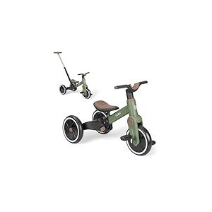 KikkaBoo Tricycle B&eacute;b&eacute; &Eacute;volutif 5 en 1 Flash, V&eacute;lo sans P&eacute;dales et Draisienne &Eacute;volutive, Poign&eacute;e Parentale R&eacute;glable, Roues EVA, Cadre en Acier, 1,5 &agrave; 4 Ans, Vert Militaire