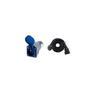 Adaptateur compact sans câble Femelle 16A 2P+T en Mâle CEE17 pour CAMPING, NAUTISME? - Zenitech & Prolongateur 16A 2P+T HO5VV-F 3G1,5mm² Noir 5m