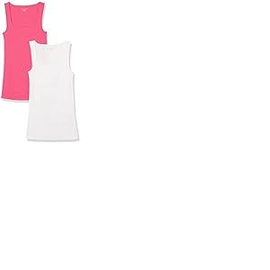 Amazon Essentials Débardeur à Encolure Carrée, Coupe Ajustée Femme, Lot de 2, Blanc/Rose Foncé, XXL