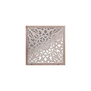 DRW Retable carrée en Bois MDF ajouré avec Miroir Naturel 60 x 2,5 x 60 cm