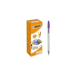BIC Cristal Multicolour Stylos-Bille Pointe Large (1,6 mm) - Écriture Vive et Colorée - Couleurs Assorties, Boîte de 20