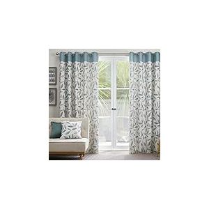 Fusion - Rideaux à Feuilles Bleu Canard 168 x 137 cm - 100% Coton - 2 Panneaux - Rideaux à œillets en œuf de Canard - Rideaux Floraux Bleus pour Chambre et Salon - Collection Beechwood