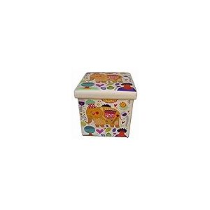 Biscottini Pouf de rangement pour enfants et adultes 33 x 33 x 33 cm | Bo&icirc;tes de rangement refermables avec couvercle | Pouf de rangement carr&eacute; avec d&eacute;corations