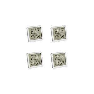 TFA Dostmann Mini Thermom&eacute;tre-hygrom&egrave;tre num&eacute;rique, set de 4, 30.5053.02.04, temp&eacute;rature int&eacute;rieures et humidit&eacute; dans maison, petit et maniable, &agrave; poser/suspendre, blanc