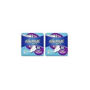 Always Ultra Serviettes Hygiéniques, Taille 2, Long, 12 Serviettes Avec Ailettes, Flux Modérés Jour, Max Confort, Super Absorbantes et Ultra Fines (Lot de 2)