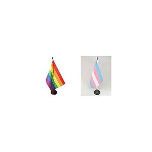 AZ FLAG Drapeau de Table Arc-en-Ciel 21x14cm - Petit Drapeaux DE Bureau Gay - Rainbow Flag 14 x 21 cm & Drapeau de Table Arc-en-Ciel Transgenre 21x14cm - Petit